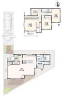 間取図/区画図:【安心で家計に優しい長期優良住宅認定!】〇全区画45坪以上!〇駐車スペース2台可能!〇電動シャッター付!〇収納スペース充実!