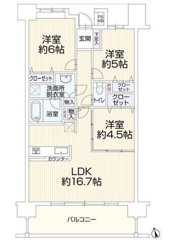 間取図/区画図:【所在階5階で眺望良好!南向き3LDK、リフォーム済ペット可マンション!】全147戸のビッグコミュニティ!即内覧・入居可能です!
