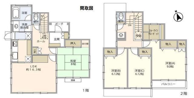 間取図/区画図:【南西向きで陽当たり良好!内外装リフォーム済の4LDK!】LDK16帖、主寝室9帖のゆったりした間取!旧相模鉄道分譲地内で住環境良好!即内覧可能!