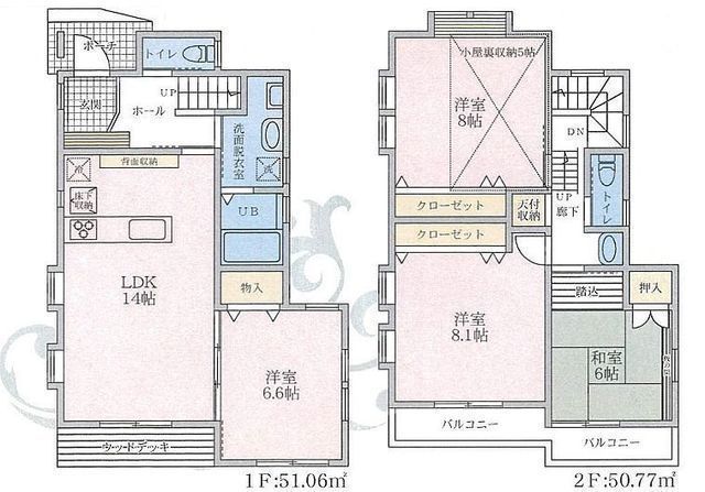 間取図/区画図:【室内外リノベーション!カースペース2台可能!解放感ある角地!】小屋裏収納付き・全室収納で広く使える間取です!南側に建物なく陽当たり通風良好!