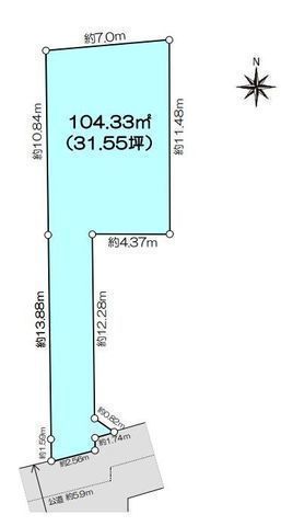 間取図/区画図:【土地31.5坪、南道路!小学校徒7分、中学校徒歩3分!】建築条件無しですのでお好きなハウスメーカーで建築できます!