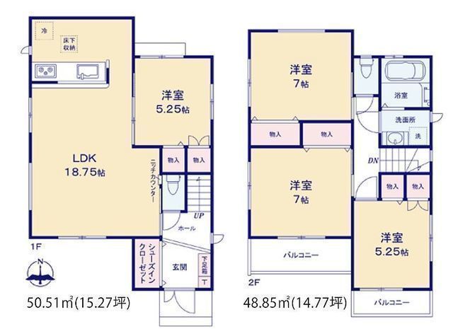 間取図/区画図:【駅徒歩10分、小中学校近く住みやすい住環境です!】食洗機や室内物干設置など設備充実!モデルハウスございます!