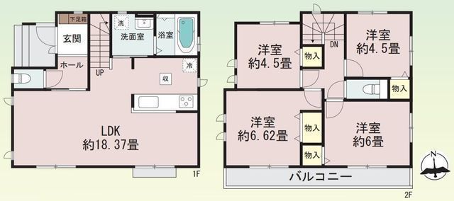 間取図/区画図:【安心の耐震構造住宅、性能評価書付!全室二面採光で解放感ある間取!】南向きバルコニーで陽当たり良好!小学校まで徒歩6分!完成済で即内覧できます!