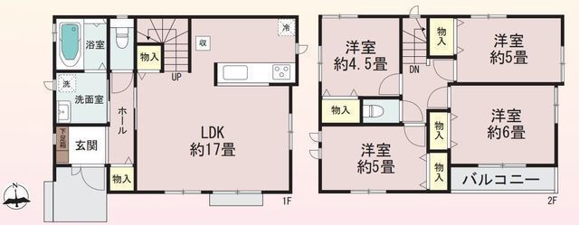 間取図/区画図:【安心の耐震構造住宅、性能評価書付!全室二面採光で解放感ある間取!】南向きバルコニーで陽当たり良好!小学校まで徒歩6分!完成済で即内覧できます!