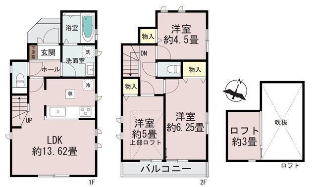 間取図/区画図:【安心の耐震構造!三方角地で日当たり通風良好!海まで徒歩15分!】人気の茅ヶ崎駅利用!全室2面採光で開放的な間取り!約3帖のロフト付き!