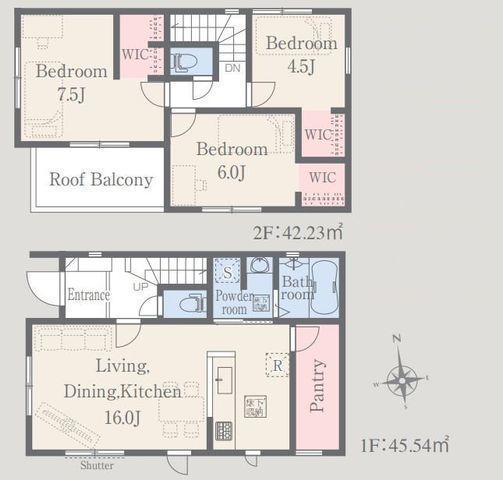 間取図/区画図:【駐車場2台可能!安心の耐震構造住宅、性能評価書付き!】トリプルウォークインクローゼットで収納豊富!モデルハウスございます!