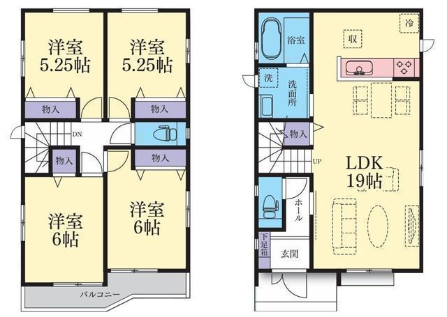 間取図/区画図:【安心の耐震構造・性能評価書付!カースペース並列2台可!】南道路で陽当り良好!家族の顔が見えるリビングイン階段です!