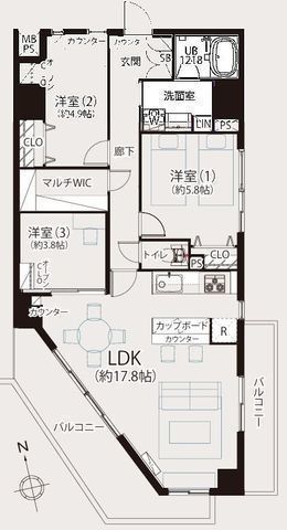 間取図/区画図:【辻堂駅・テラスモール湘南まで徒歩3分!南西角地につき陽当たり眺望良好!】バルコニーより江ノ島遠望できます!ペット2匹まで飼育可!リノベーション済です!
