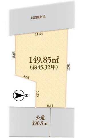 間取図/区画図:【西側は建物がなく、東側は道路幅員6.5mで開放感のある敷地!】2線利用可、厚木駅徒歩9分の好立地!建築条件なしでお好きなハウスメーカーで建築出来ます!