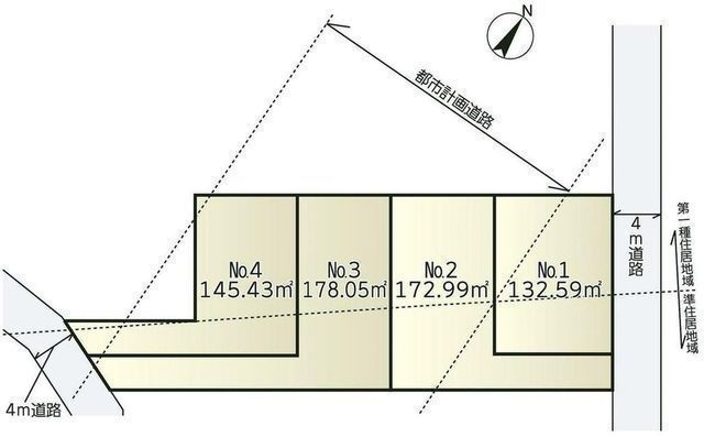 間取図/区画図:区画No.4【辻堂駅やテラスモール湘南まで徒歩20分!(約1300m)お好きなプランで建築できます】買い物や小学校など周辺環境充実の住みやすい街辻堂!海まで散歩も!