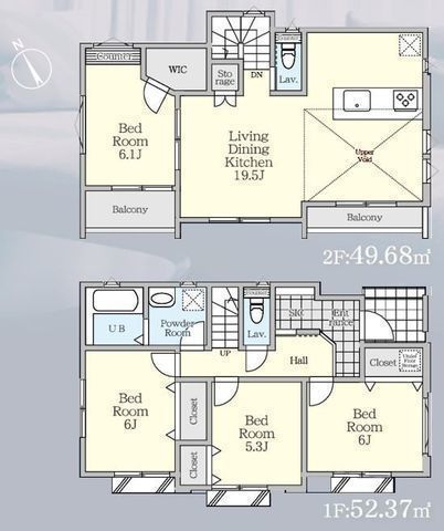 間取図/区画図:【大型開発分譲地内の角地住居!陽当たり眺望良好!駅まで徒歩圏内です】2面バルコニーで光あふれる空間と2階リビングなので周囲を気にせずゆっくりできます!