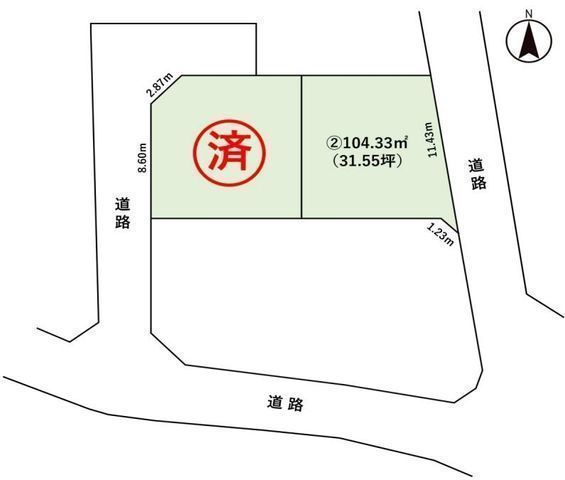 間取図/区画図:【駅徒歩10分の好立地、使いやすい整形地の31.5坪!】建築条件無しですのでお好きなハウスメーカーで建築できます!