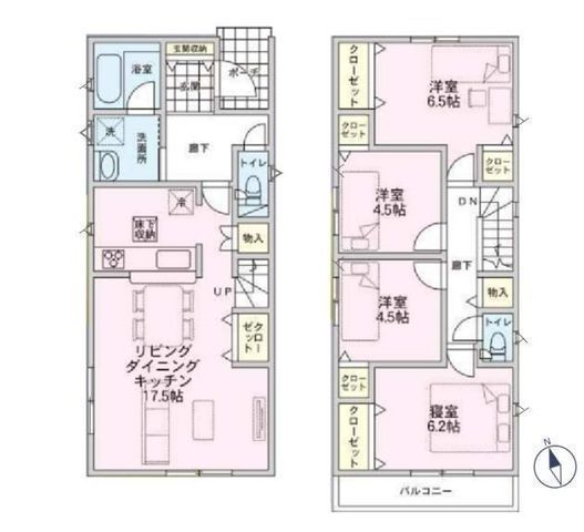 間取図/区画図:【カースペース並列2台可!安心の耐震・制震構造と性能評価書付き!】整理整頓に悩まされることのないゆとりの収納スペース!対面キッチンで家族の会話も弾みます