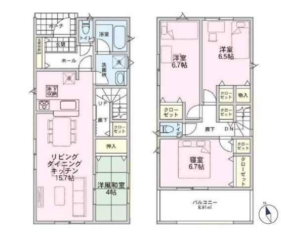 間取図/区画図:【カースペース並列2台可!安心の耐震・制震構造と性能評価書付き!】整理整頓に悩まされることのないゆとりの収納スペース!対面キッチンで家族の会話も弾みます