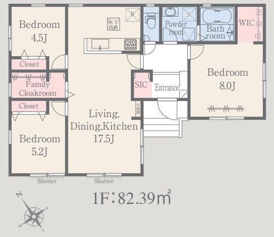 間取図/区画図:【トリプルWICで収納豊富!安心の耐震構造住宅、性能評価書付戸建!】コンビニ、ドラッグストア、小学校徒歩7分以内!モデルハウスございます!
