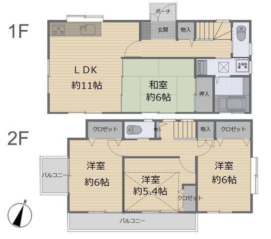 間取図/区画図:【高台立地で陽当り良く眺望良好!フルリノベーション戸建!】全室南向き、二面バルコニーで明るく解放感ある4LDK!即内覧・入居できます!