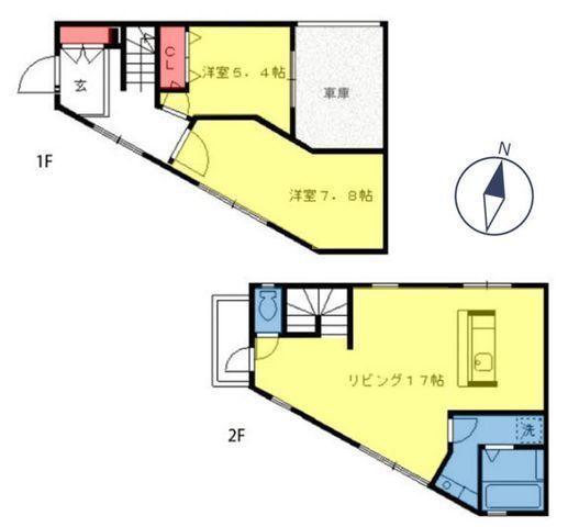 間取図/区画図:【2沿線利用可、人気の茅ヶ崎駅徒歩9分の好立地!一人暮らしにも最適です】雄三通りからっ少し入った静かな環境◎2階リビングで周囲を気にせずゆっくりできます