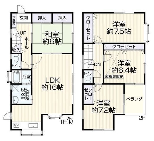 間取図/区画図:【ガレージで大切な愛車を守る家!全居室6帖以上!】周辺環境充実の生活に便利な立地!リフォーム済みで即内覧できます!