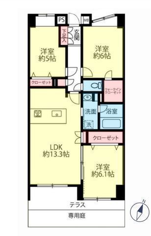 間取図/区画図:【3沿線利用可、藤沢駅徒歩15分の好立地!南東向きで陽当たり良好!】1階住居で専用庭あり!全居室収納スペースあり!リフォーム済みで即内覧できます!