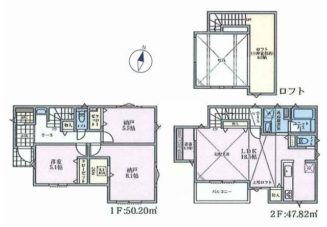 間取図/区画図:【香川駅まで徒歩5分!全10棟の開発分譲地!自然豊かな住環境】広いLDKは解放感たっぷり光溢れる勾配天井!2階リビングで周囲を気にせずリラックス