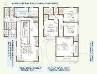 間取図/区画図:安心の耐震構造住宅、性能評価書付！アイランドキッチンが特徴の3SLDK！南東道路で陽当り良好！LDK19帖、主寝室7帖！モデルハウスございます！