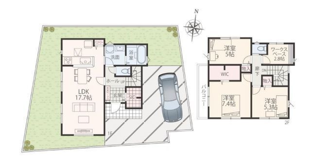 間取図/区画図:【南東向き道路に面しており陽当たり良好!閑静な住宅街に佇む、新築一戸建て】相鉄本線「瀬谷」駅徒歩17分ワークスペース付き3LDKのゆとりある新築邸宅