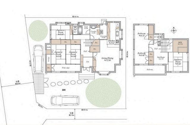 間取図/区画図:【一条工務店施工、こだわりの注文住宅!建物面積174.75平米!】土地297.25平米、大きな南庭で陽当り良好!駐車場2台可能、再建築も可能です!