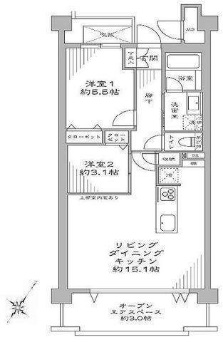 間取図/区画図:【人気の片瀬江ノ島駅徒歩8分!海まで徒歩1分のリフォーム済マンション!】海を臨める屋上オーシャンプールなど共有設備充実!空室につき即内覧可能です!