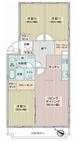 間取図/区画図:【東南角部屋・南西バルコニー陽当たり・通風良好!明るく開放的な3LDK】東海道線「藤沢」駅徒歩12分。収納も豊富なフルリノベーション済の3LDK。