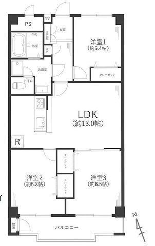 間取図/区画図:全1,046戸のフルリノベーション済マンション!南向き8階で陽当たり良好!小学校、コンビニ、スーパー徒歩10分以内!即内覧可能です!