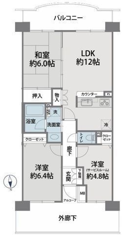 間取図/区画図:【香川駅まで徒歩13分!南向きバルコニーで日当たり良好な12階の住まい】安心の免震構造・全居室収納あり2025年9月リフォーム完成予定