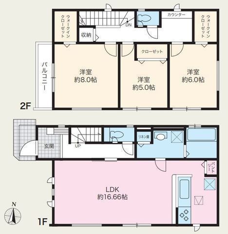 間取図/区画図:【安心の耐震構造住宅!南庭、全室南向きで陽当りよく、ダブルWICで収納力あり!】駐車場並列2台可能!モデルハウスございます!
