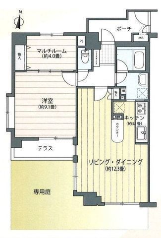 間取図/区画図:【ペットと暮らせる南向きの1階角部屋!専用庭とテラスで心地よい暮らし】相武台前駅徒歩10分で生活利便性も充実収納や趣味のスペースとして便利なマルチルーム