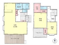 間取図/区画図:【駅徒歩8分、南向きウッドデッキとバルコニーと玄関吹抜けで陽当たり良好！】3帖WIC、リビングダイニング床暖房など設備充実即内覧できます！