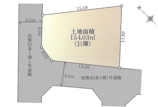 施工例:【46坪以上の広々敷地!2つの道路に面した角地で陽当り良好!】緑に囲まれた閑静な住宅街建築条件なしのためお好きなハウスメーカーで建築出来ます