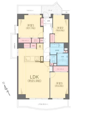 間取図/区画図:【富士山を望む眺望!3方角部屋で陽当たり・通風良好!広々21.5帖LDK】ペット飼育可!豊富な収納スペース完備2025年10月リフォーム終了!