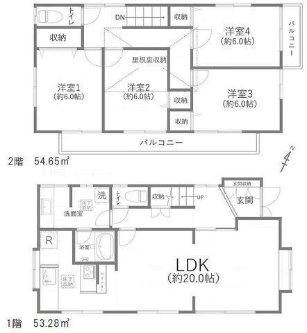 間取図/区画図:【高台南東角地で陽当り良好!全居室6帖以上、LDK20帖の4LDK!】内外装フルリフォームで建物綺麗です!人気の藤沢駅利用可能!