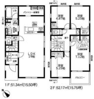 間取図/区画図:【全4棟の分譲住宅！南西向き・前面道路幅員7ｍで陽当り良好！駐車場並列2台可能です！】玄関カードキーや浴室テレビなど充実の設備！モデルハウスございます！