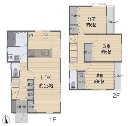間取図/区画図:【東側隣接建物なし!専用通路縦列2台駐車可!食洗器付きフルリノベ3LDK】東側建物なしで日当たり・通風良好!庭には防草効果や美しい景観を楽しめる人工芝!