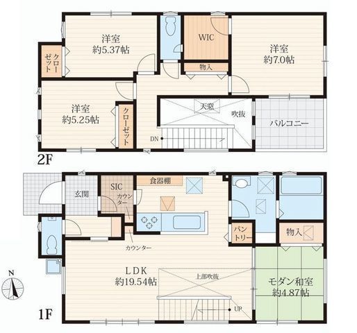 間取図/区画図:【最終1棟!長期優良住宅、全3区画開発のゆとりある街】入谷駅まで徒歩14分LDK約19.54帖とカースペース2台分付きWIC、SICあり!全居室収納