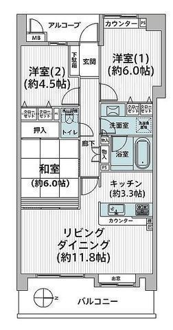 間取図/区画図:【2線利用可能な人気の茅ヶ崎駅徒歩14分の新規リノベーションマンション!】5階につき陽当り眺望良好!コンビニやスーパーなど徒歩10分以内で生活便利です!