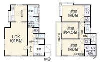 間取図/区画図:【角地につき陽当り良好！WIC・小屋裏収納でお部屋スッキリ！LDK16帖！】内外装リフォームの再生住宅！小学校徒歩5分、中学校徒歩7分！