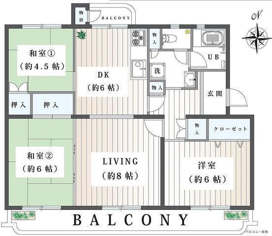 間取図/区画図:【駅徒歩6分の好立地!両面バルコニーで解放感のある3LDK!】全16棟のビッグコミュニティ!小学校徒歩1分、相鉄ライフ徒歩8分で生活便利な立地です!