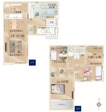 間取図/区画図:【駅徒歩7分の好立地！駐車場2台可能！床暖房付きLDK！】徒歩15分以内に小学校や商業説が揃う好立地！モデルハウスございます！