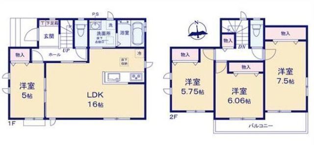 間取図/区画図:【「相武台下」駅徒歩4分！全4棟新築分譲住宅！南側道路で陽当たり良好！】カースペース2台駐車可全居室収納スペースあり二部屋続きの広々バルコニー