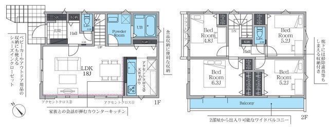 間取図/区画図:【駅徒歩7分の好立地!南西庭・バルコニーで陽当りの良い4LDK!】LDKゆったり18帖、主寝室6.3帖!駐車場2台可能!モデルハウスございます!