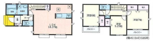 間取図/区画図:【主要採光南向きで二面バルコニーで陽当たり良好!「三ツ境」駅バス9分】全居室収納に加え階段下収納あり2階の廊下にセカンド洗面設置!