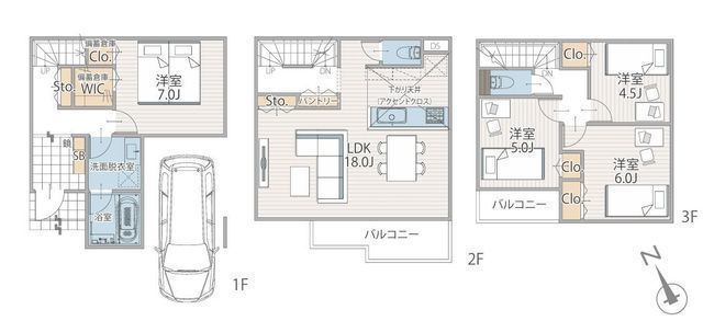 間取図/区画図:【全12棟の分譲住宅!湘南モールフィルまで徒歩10分の好立地!】収納豊富・南側バルコニーで広く明るい間取です!即内覧できます!