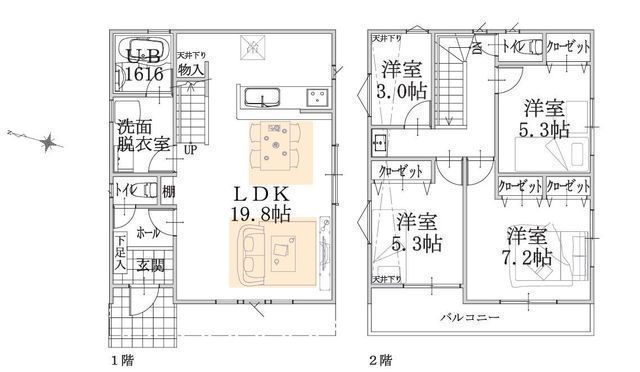 間取図/区画図:【西側道路+南側隣地通路で陽当り良好な角地感覚!】2駅利用可!中田駅徒歩13分、踊場駅徒歩13分食洗機、床暖房、セカンド洗面など標準設備充実