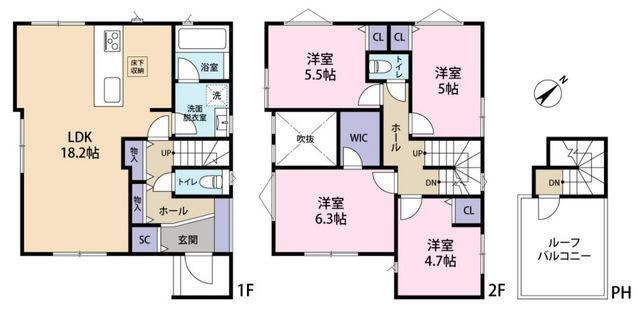 間取図/区画図:【JR東海道線「辻堂」駅徒歩19分!建物10年・地盤20年保証】全16棟の大型分譲住宅AHSの安心・充実のアフターサービスも付帯屋上ルーフバルコニー